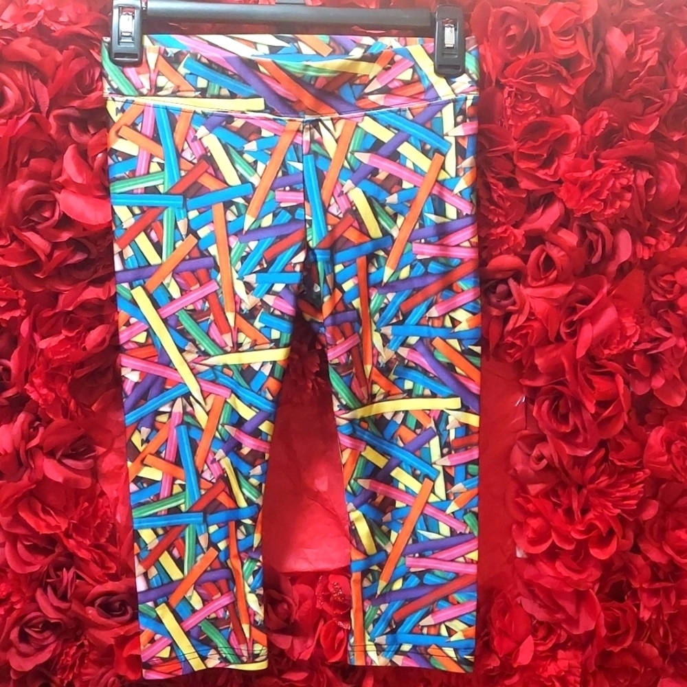 Girls Justice Size 10 Capri Leggings Colored Pencil Design